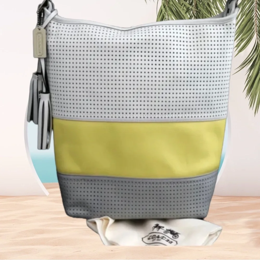 Coach 22412 Legacy Perforated Stripe Lemon Duffle Convertible Shoulder Bag Purse